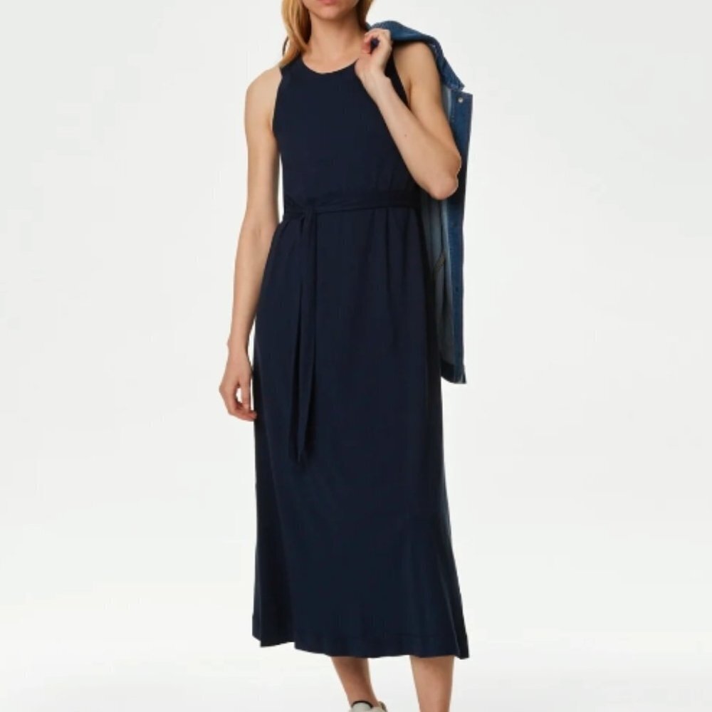 M&S Collection Women's Pure Cotton Jersey Belted Midi Column Dress - 10
